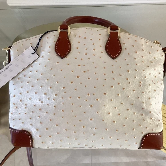 Dooney & Bourke Bone/White Ostrich Leather Dome Satchel Bag Purse Crossbody - Picture 14 of 16